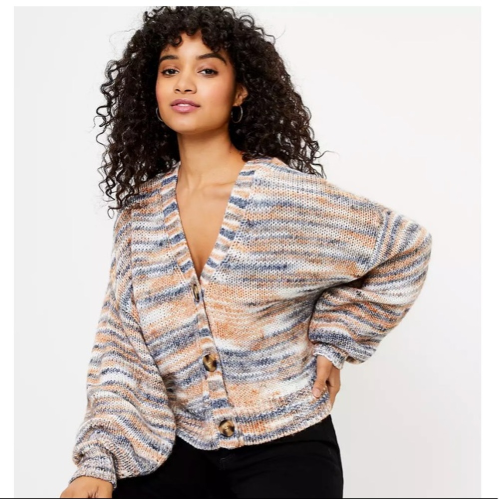 Loft Spacedye Slouchy V Neck Button-down Cardigan Sweater L NWT